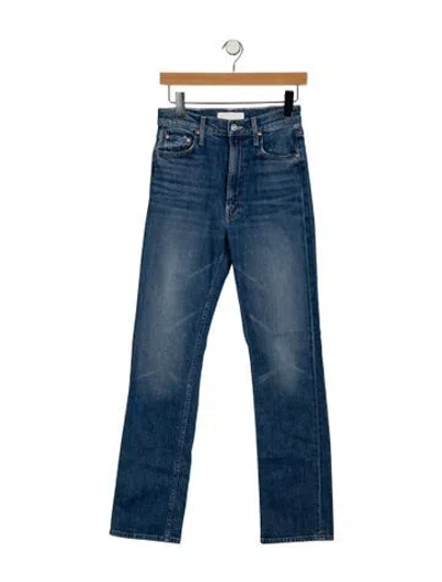 Pre-owned Mother High-rise Straight Leg Jeans In Blue