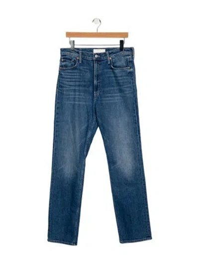 Pre-owned Mother High-rise Straight Leg Jeans In Blue