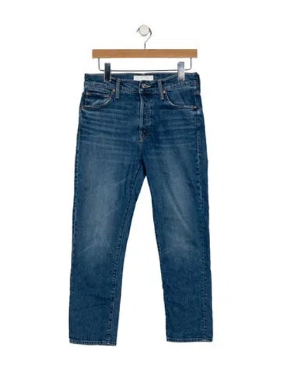 Pre-owned Mother High-rise Straight Leg Jeans In Blue