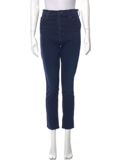 Pre-owned Mother High-rise Straight Leg Jeans In Blue