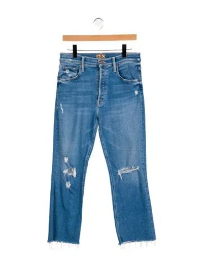 Pre-owned Mother High-rise Straight Leg Jeans In Blue