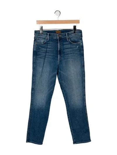 Pre-owned Mother High-rise Straight Leg Jeans In Blue