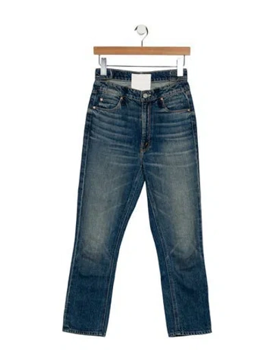 Pre-owned Mother High-rise Straight Leg Jeans In Blue