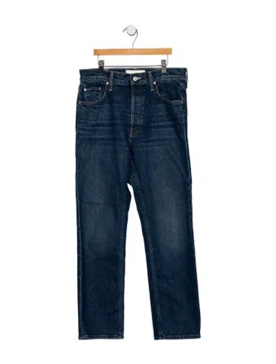 Pre-owned Mother High-rise Straight Leg Jeans In Blue