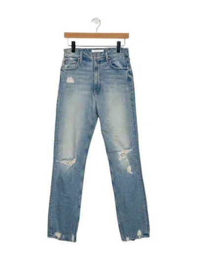 Pre-owned Mother High-rise Straight Leg Jeans In Blue