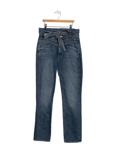 Pre-owned Mother High-rise Straight Leg Jeans In Blue