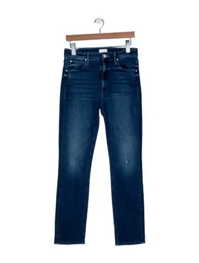 Pre-owned Mother High-rise Straight Leg Jeans In Blue