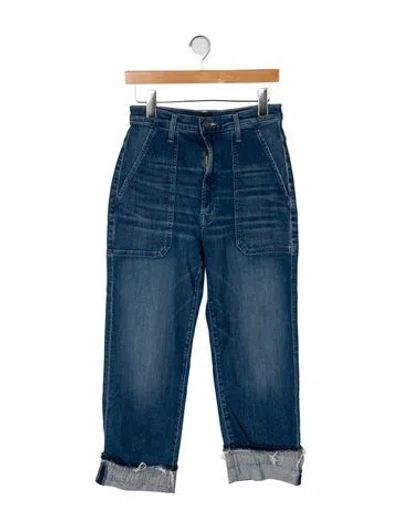 Pre-owned Mother High-rise Straight Leg Jeans In Blue
