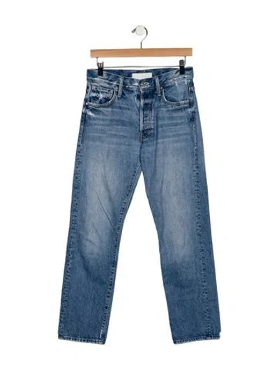 Pre-owned Mother High-rise Straight Leg Jeans In Blue