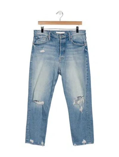Pre-owned Mother High-rise Straight Leg Jeans In Blue