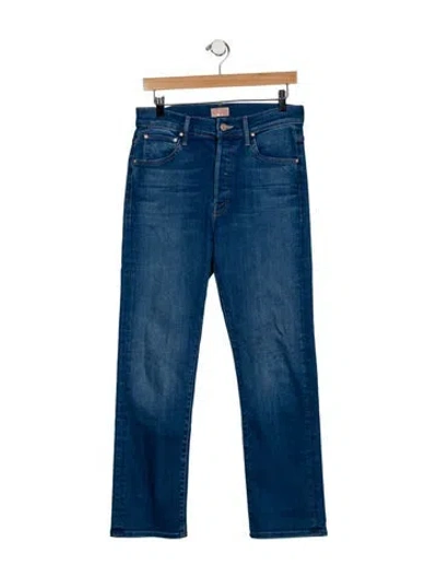 Pre-owned Mother High-rise Straight Leg Jeans In Blue