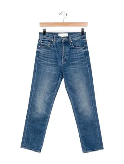 Pre-owned Mother High-rise Straight Leg Jeans In Blue