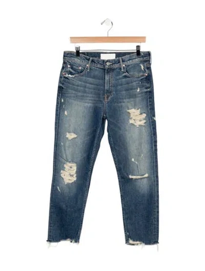 Pre-owned Mother High-rise Straight Leg Jeans In Blue