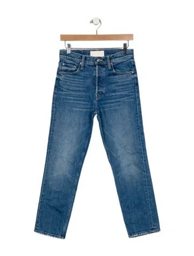 Pre-owned Mother High-rise Straight Leg Jeans In Blue
