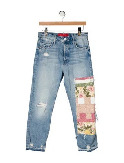 Pre-owned Mother High-rise Straight Leg Jeans In Blue