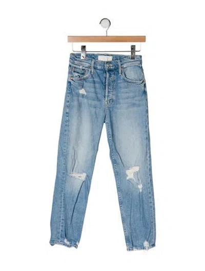 Pre-owned Mother High-rise Straight Leg Jeans In Blue