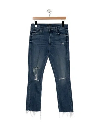 Pre-owned Mother High-rise Straight Leg Jeans In Blue