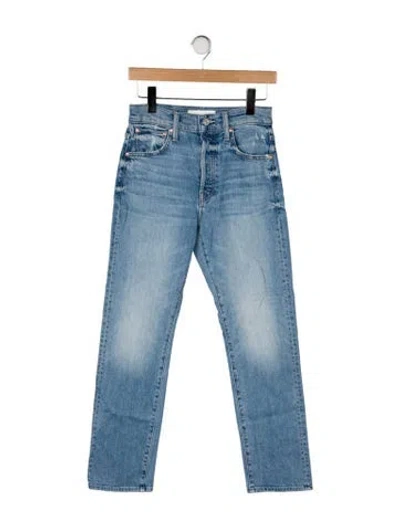 Pre-owned Mother High-rise Straight Leg Jeans In Blue
