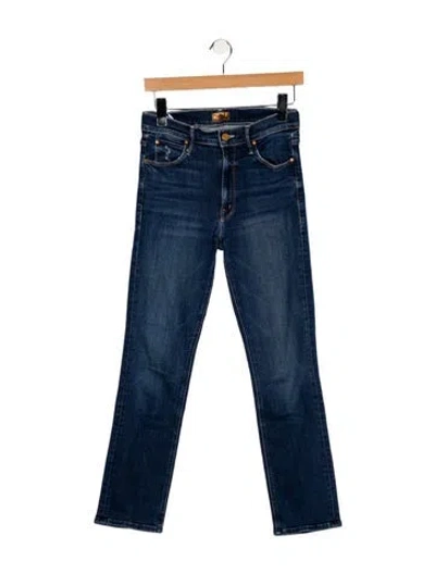 Pre-owned Mother High-rise Straight Leg Jeans In Blue