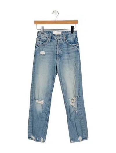 Pre-owned Mother High-rise Straight Leg Jeans In Blue