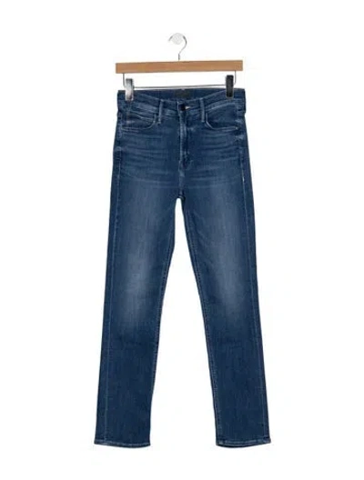 Pre-owned Mother High-rise Straight Leg Jeans In Blue