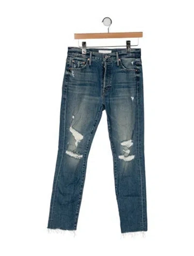 Pre-owned Mother High-rise Straight Leg Jeans In Blue