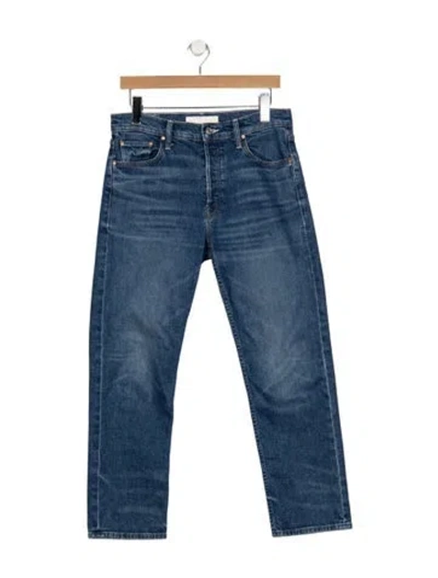Pre-owned Mother High-rise Straight Leg Jeans In Blue
