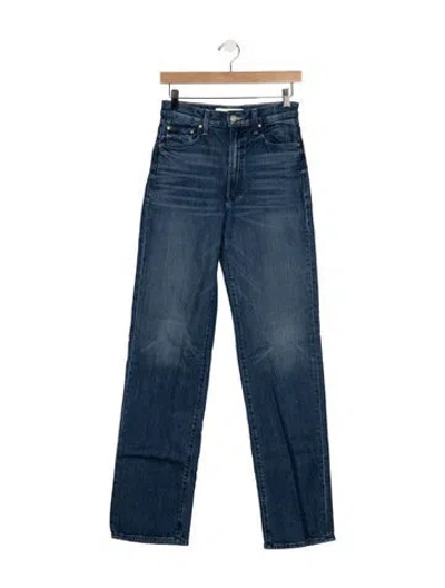 Pre-owned Mother High-rise Straight Leg Jeans In Blue