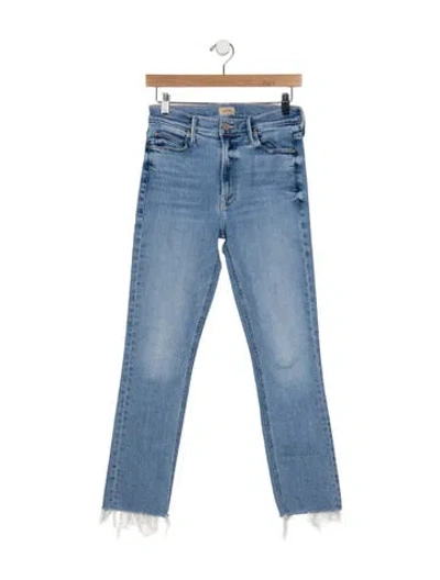 Pre-owned Mother High-rise Straight Leg Jeans In Blue