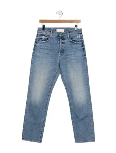 Pre-owned Mother High-rise Straight Leg Jeans In Blue
