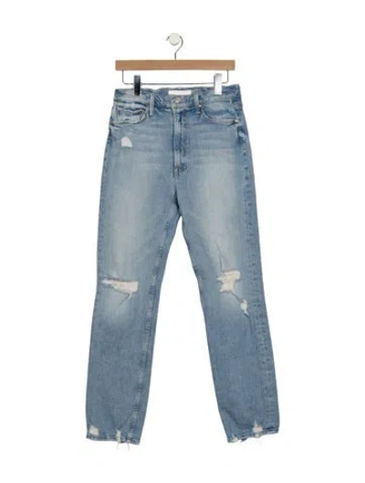 Pre-owned Mother High-rise Straight Leg Jeans In Blue
