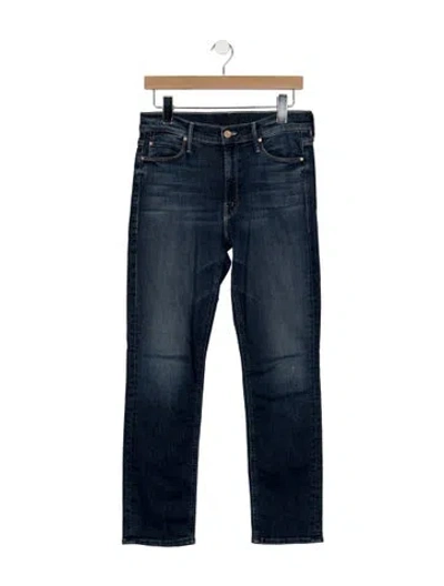 Pre-owned Mother High-rise Straight Leg Jeans In Blue