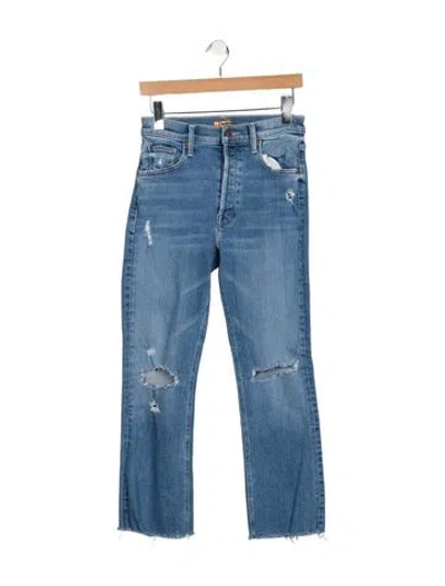 Pre-owned Mother High-rise Straight Leg Jeans In Blue