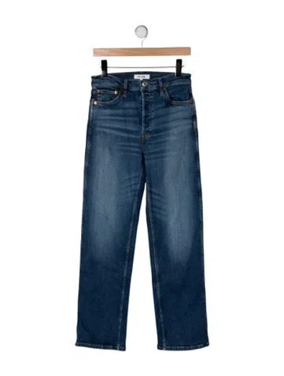 Pre-owned Mother High-rise Straight Leg Jeans In Blue