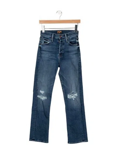 Pre-owned Mother High-rise Straight Leg Jeans In Blue