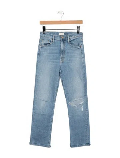 Pre-owned Mother High-rise Straight Leg Jeans In Blue