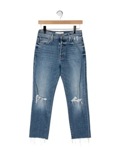 Pre-owned Mother High-rise Straight Leg Jeans In Blue