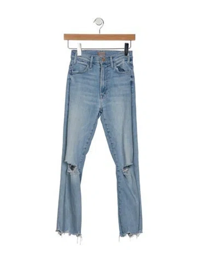 Pre-owned Mother High-rise Straight Leg Jeans In Blue