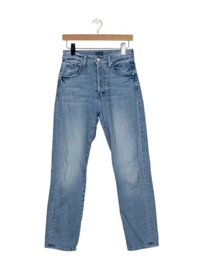 Pre-owned Mother High-rise Straight Leg Jeans In Blue