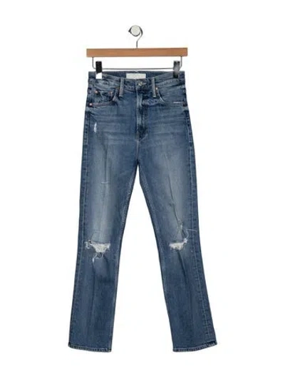 Pre-owned Mother High-rise Straight Leg Jeans In Blue