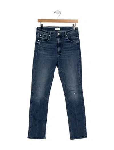 Pre-owned Mother High-rise Straight Leg Jeans In Blue