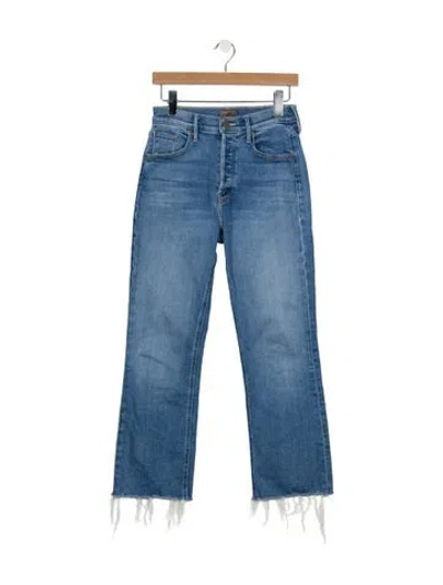 Pre-owned Mother High-rise Straight Leg Jeans In Blue