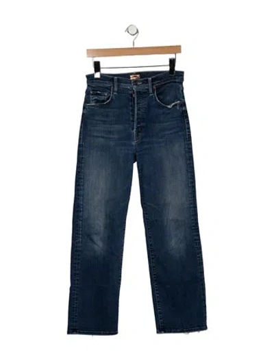 Pre-owned Mother High-rise Straight Leg Jeans In Blue
