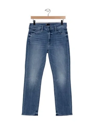 Pre-owned Mother High-rise Straight Leg Jeans In Blue