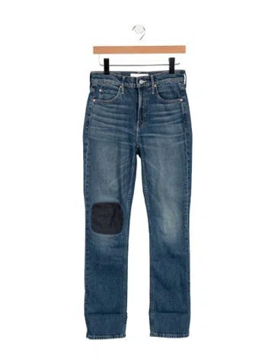 Pre-owned Mother High-rise Straight Leg Jeans In Blue
