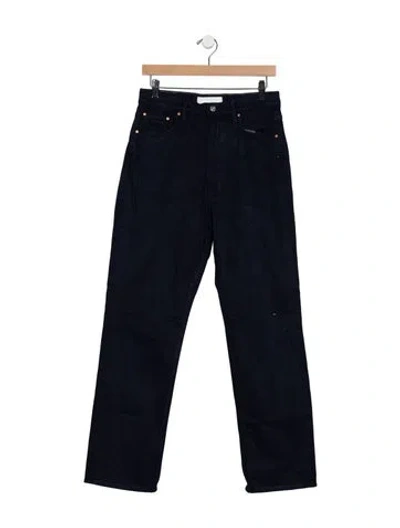 Pre-owned Mother High-rise Straight Leg Jeans In Blue