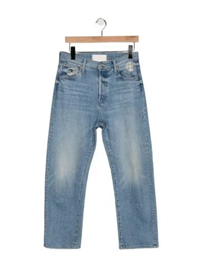 Pre-owned Mother High-rise Straight Leg Jeans In Blue