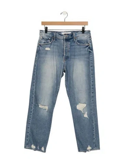 Pre-owned Mother High-rise Straight Leg Jeans In Blue
