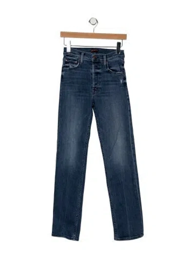 Pre-owned Mother High-rise Straight Leg Jeans In Blue