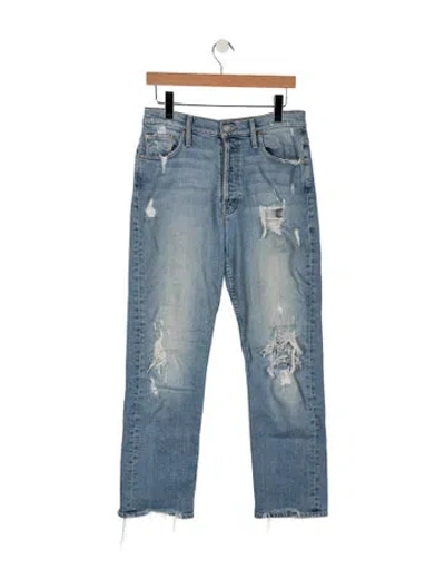 Pre-owned Mother High-rise Straight Leg Jeans In Blue